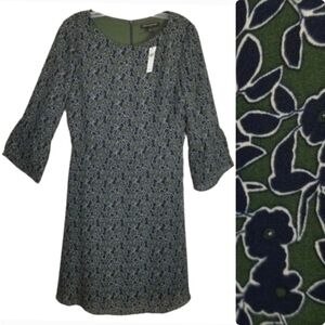 Banana Republic Womens Dress Dark Floral Print Bell Sleeves Size 6 Black Green